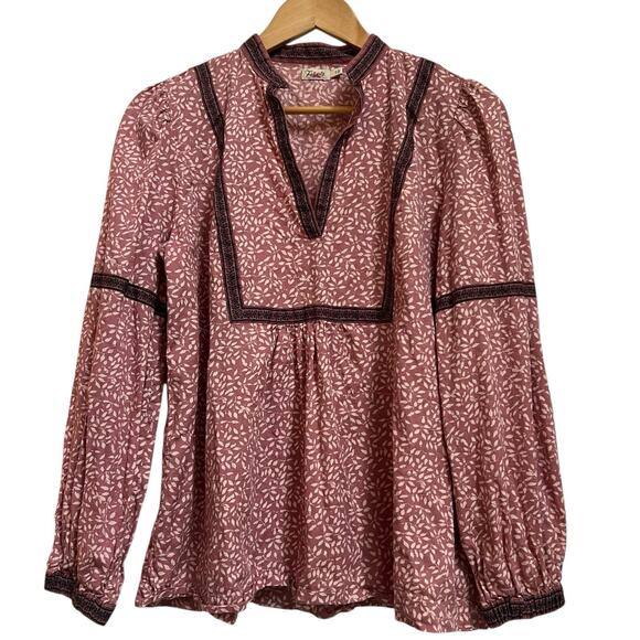 Faherty Aurora Mauve Pink Boho Organic Cotton Peasant Blouse Top Size S V Neck - Picture 1 of 15